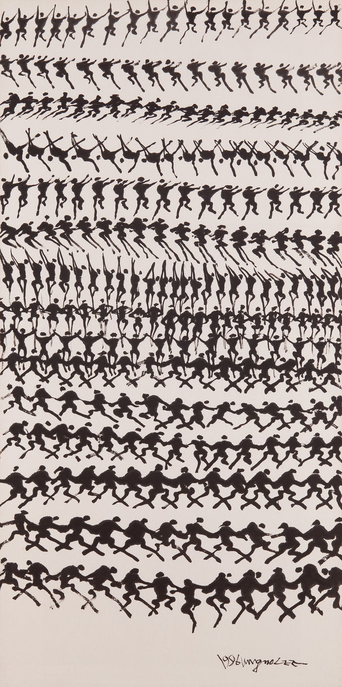 이응노작, 군상 1986년작, 68x135cm, 한지에 수묵
