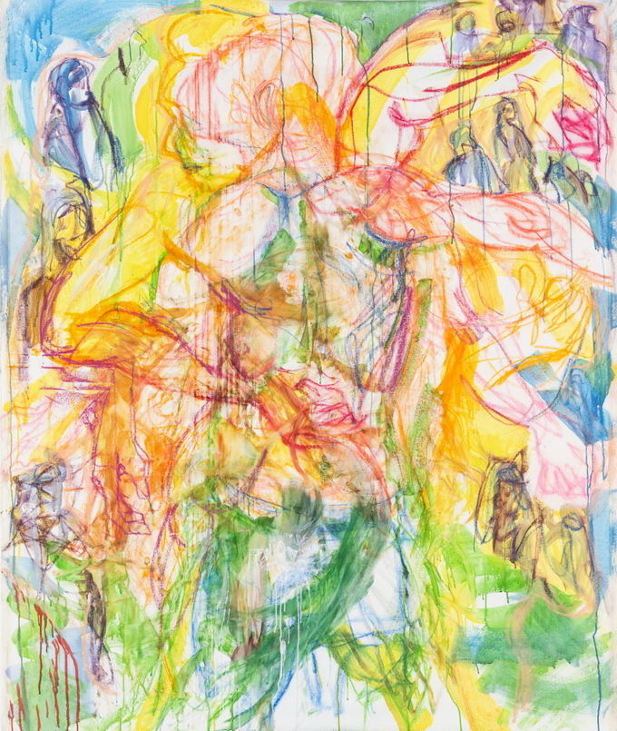 영천예술창작스튜디오 14기 입주작가 릴레이개인전(Part 3)(김민우 작가 작품)_Non-Figured Layered Outcome Series(From “Confluence” Live-Painting Performance)_Acrylic and pastel on canvas_ 200x140cm_2022
