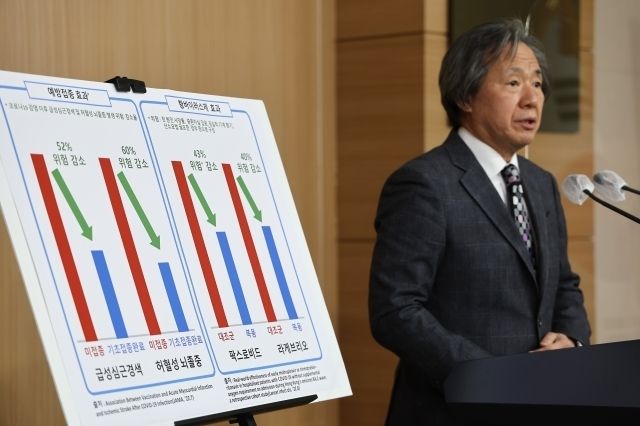 정기석 코로나19 특별대응단장 겸 국가감염병위기대응자문위원장이 21일 정부서울청사 브리핑실에서 고위험군 예방접종 및 치료제 복용의 필요성에 대해 브리핑을 하고 있다.