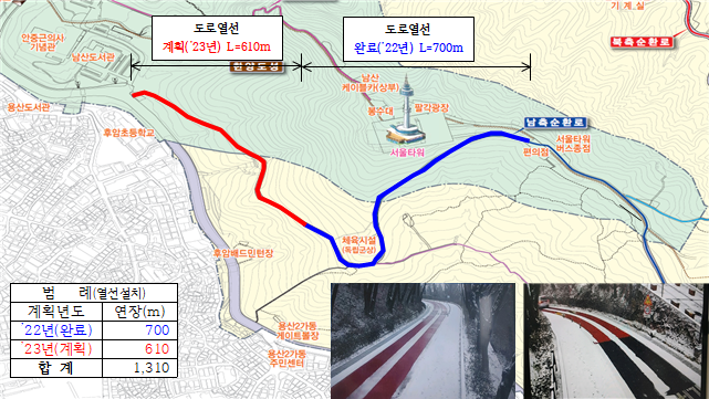 남산 남측순환로 도로열선 설치 위치