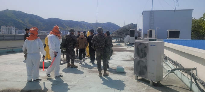 경산시, 화랑훈련 경산시청 미상 액체 살포 대응 실제 훈련 실시(실제훈련)