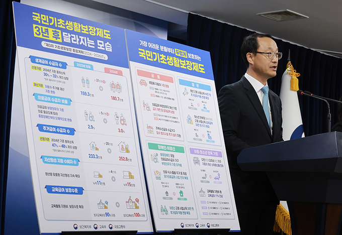 전병왕 보건복지부 사회복지정책실장이 19일 정부서울청사에서 제3차 기초생활보장 종합계획을 발표하고 있다.