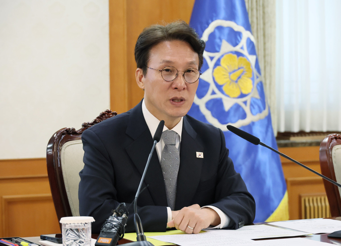 김민석 국무총리가 15일 서울 종로구 정부서울청사에서 열린 치안·안전 관계장관회의에서 발언하고 있다.